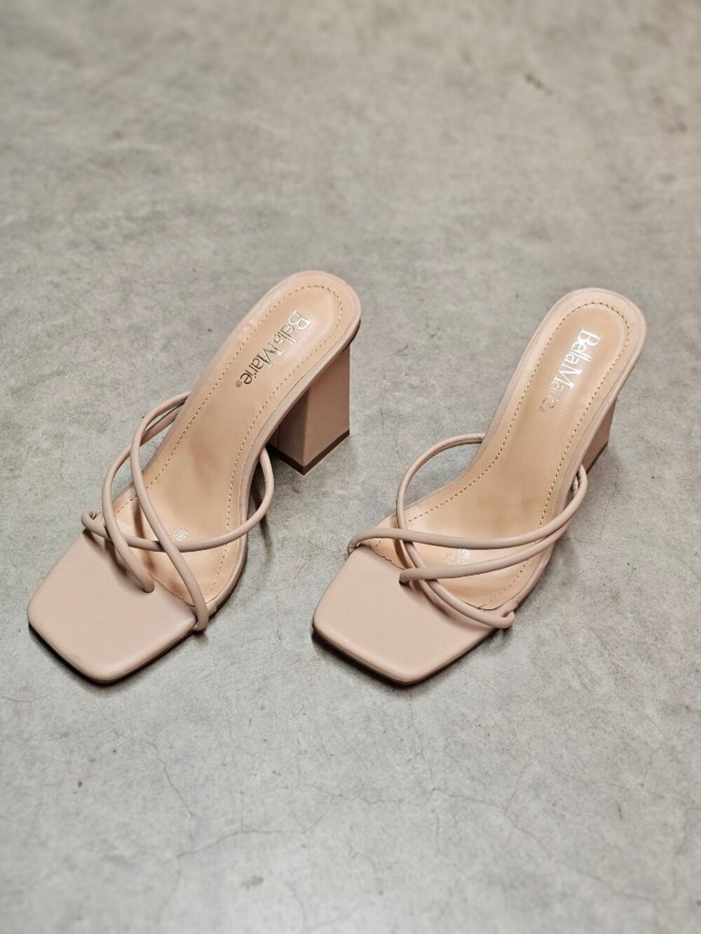 Strappy Nude Block Heel Sandals For Women Square Toe Slip-On Design - Picture 9 of 13